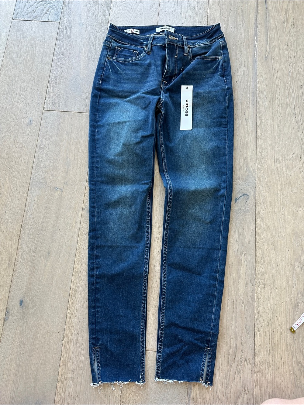 Vigoss Women’s Dark Blue Skinny Jeans with Frayed Hem